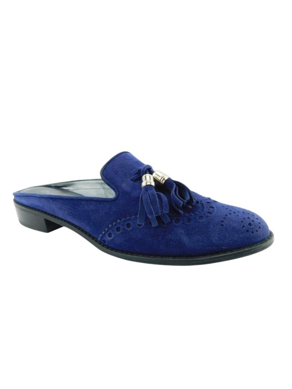 Stuart Weitzman Brilliant Blue Suede Tassel Brogue Loafer Style Slide Mules 8